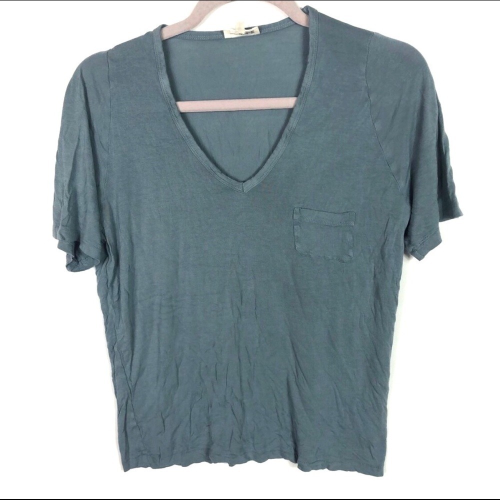 WILFRED FREE Teal‎ V Neck Pocket T Shirt Size XS Viscose Relaxed Fit luxury